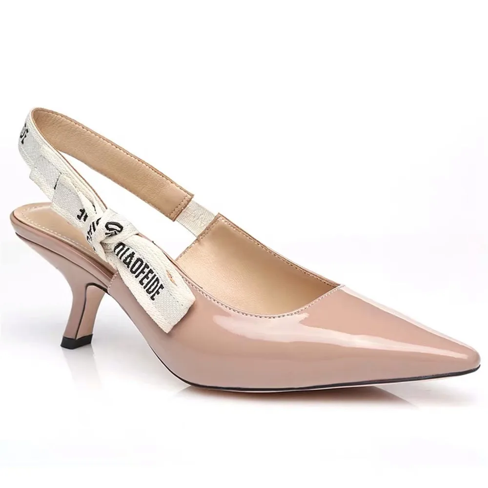 

QueePace Breathable Air Mesh Upper High Heels Shoes Women Pointed Toe Slingbacks Letter Back Strap Sandals Shoes Woman Shoes