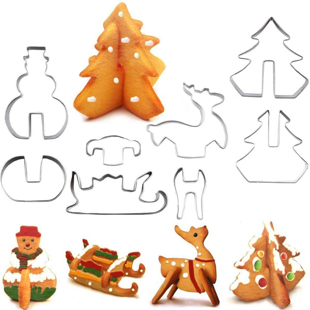 

18Pc Christmas Gingerbread House Cookie Cutter Set 3D Stainless Steel Cookie Biscuit Mold Fondant Cutter Baking Tool Party Decor