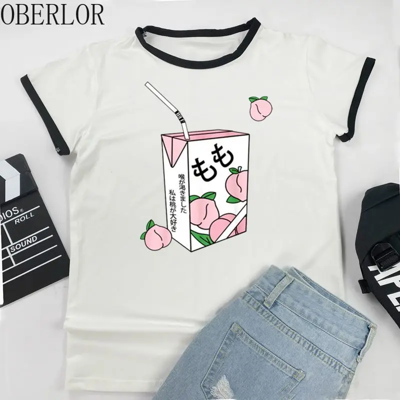 Футболка женская в стиле Харадзюку милый модный топ гранж персиковый сок