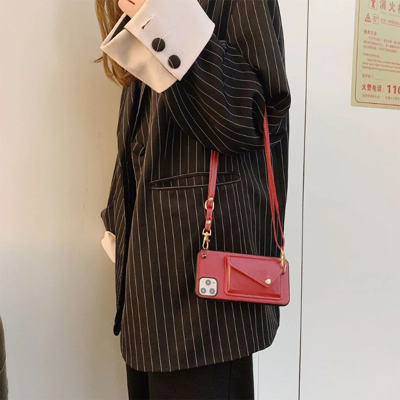 

Silicone Lanyard Wallets Phone Case for 11 12 Pro Max with Card Slot 63HC