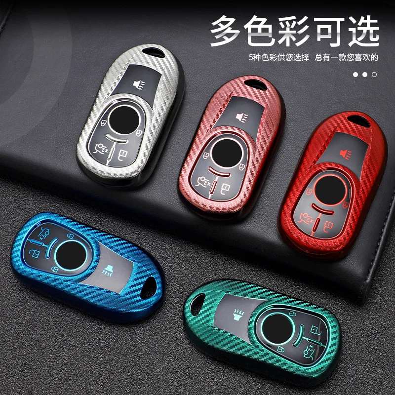 

Carbon Fiber TPU Car Key Case for Buick Envision 20 T 28 T Regal 5 Button Shell Protector Key Case Chains Smart Key Case Cover