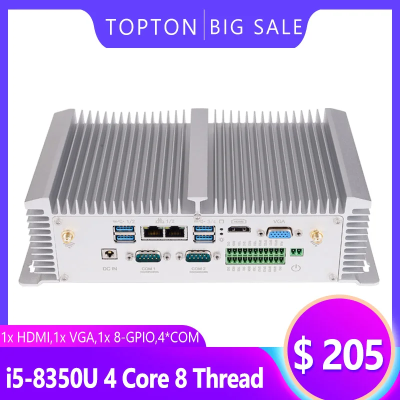 Безвентиляторный мини ПК промышленный настольный с Intel Core i5 8350U i7 7500U 2 * LAN HDMI VGA GPIO