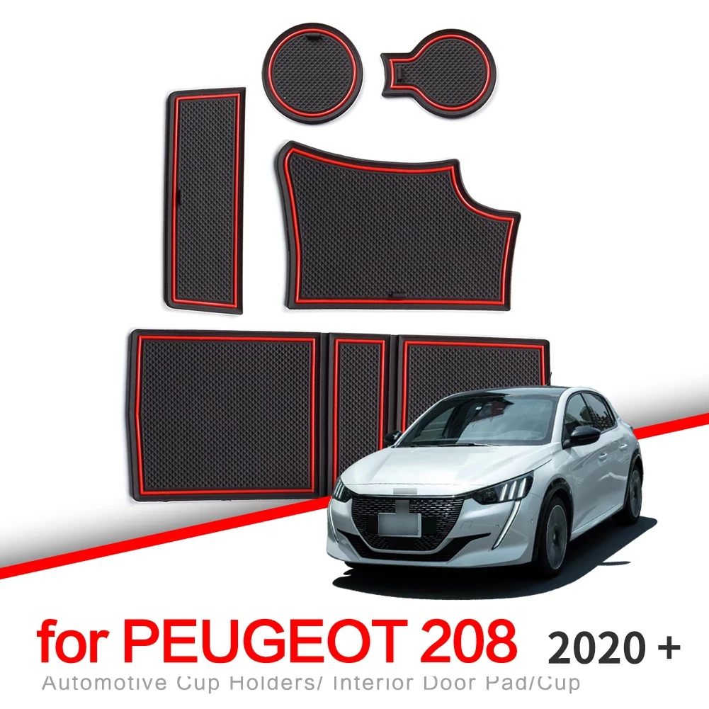 

Противоскользящий коврик для ворот и чашки для Peugeot 208 e-208 2020 2021 GT, аксессуары для интерьера, дверной коврик, Нескользящие коврики, Стайлинг а...