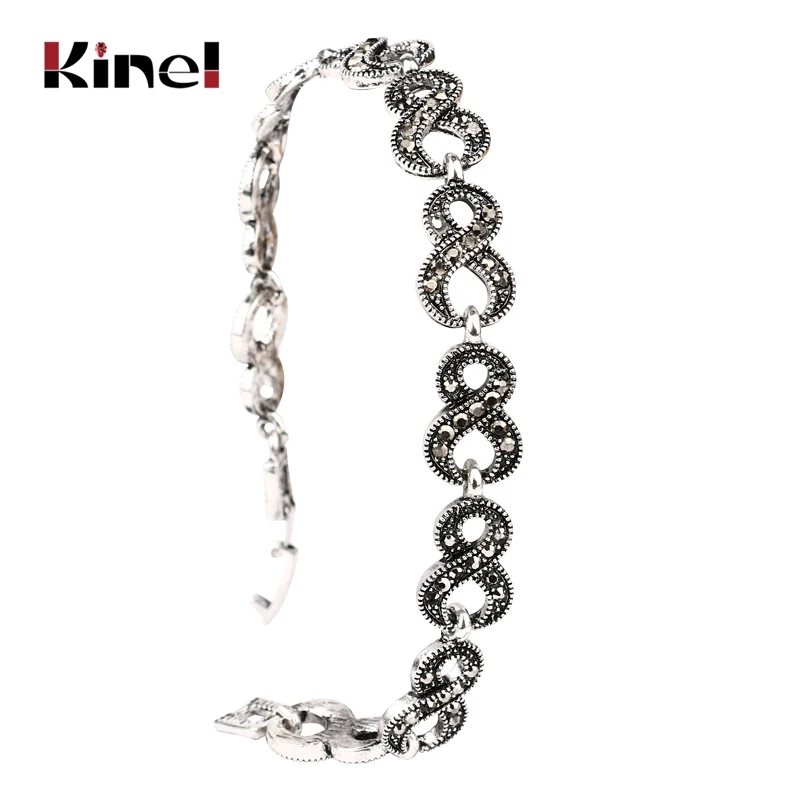 Женские браслеты с серыми кристаллами Kinel серебристые в стиле ретро|bracelets for|bracelets