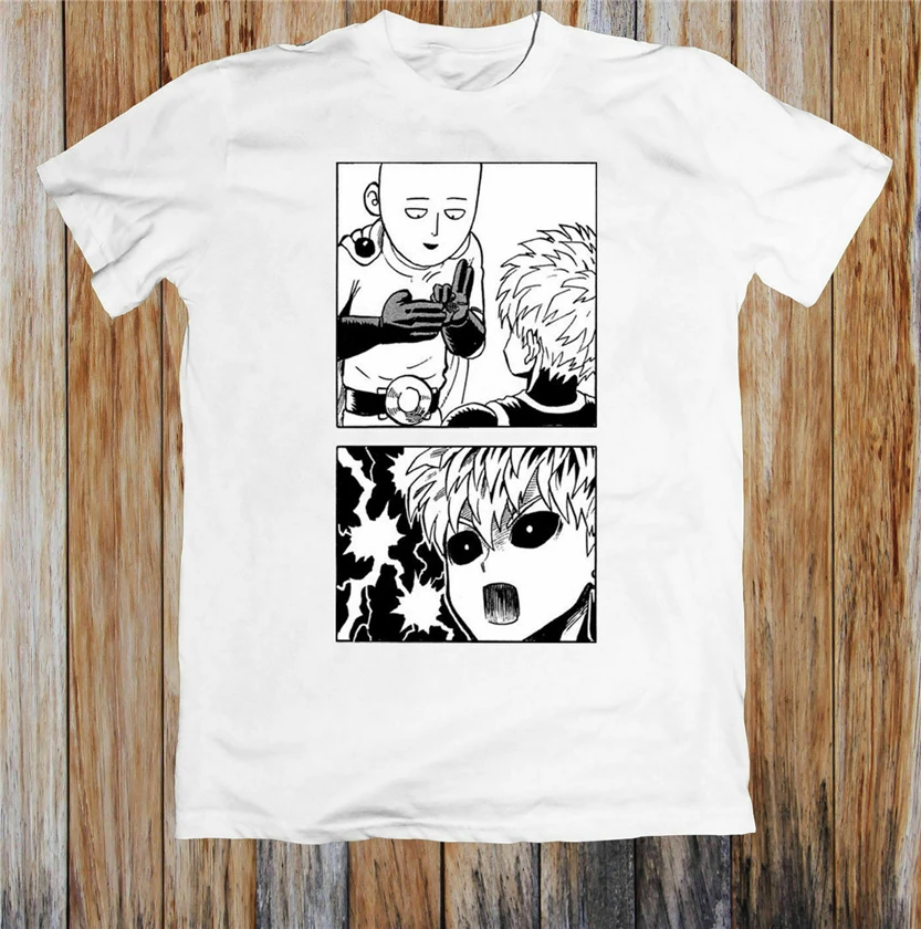 Белая футболка One Punch Man Saitama And Genos Manga с короткими рукавами из хлопка принтом