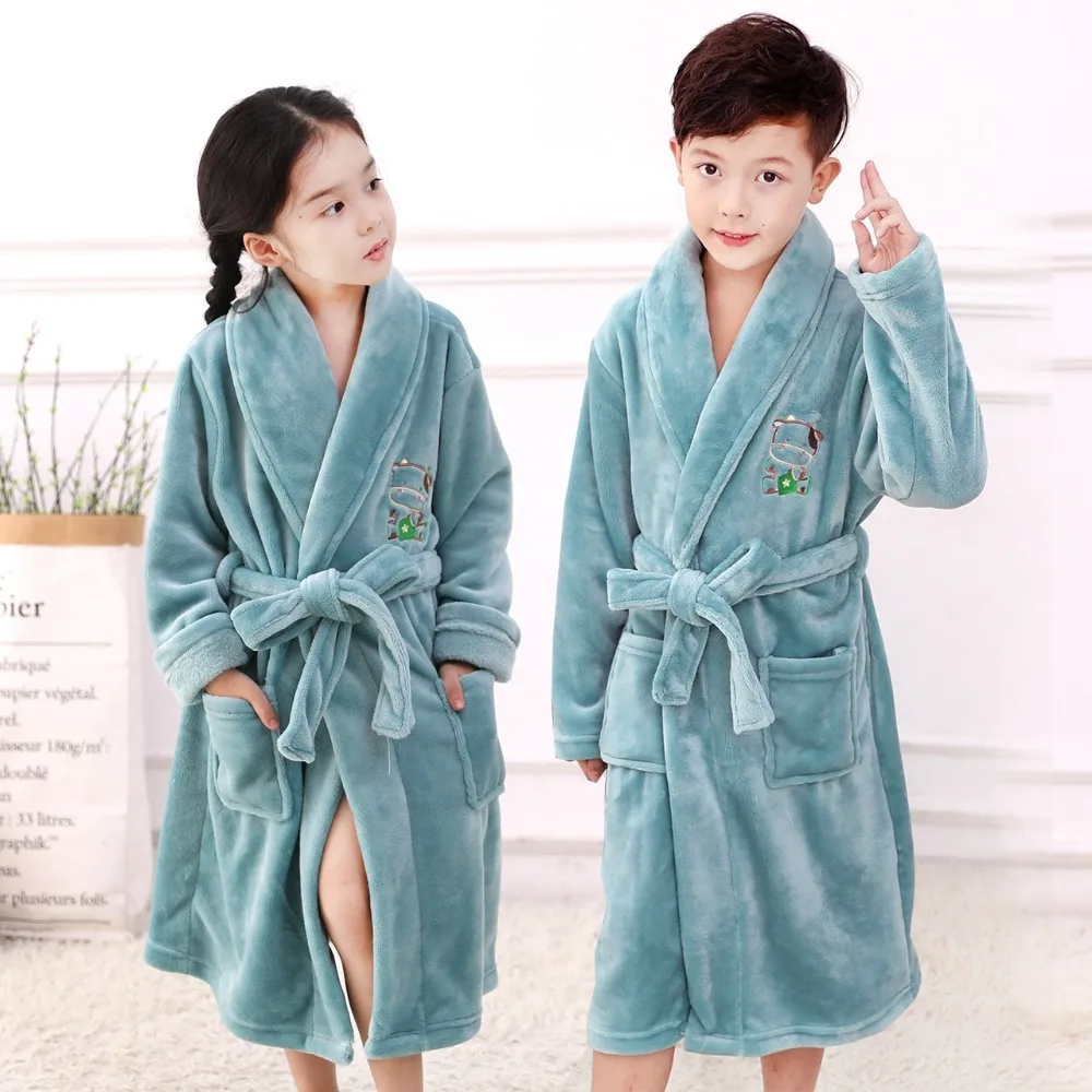 

Children's Bathrobes New Year 2022 Winter Boys Nightgown Super Soft Girls Lengthened Thick Flannel Pajamas Kids Bathrobe Winter