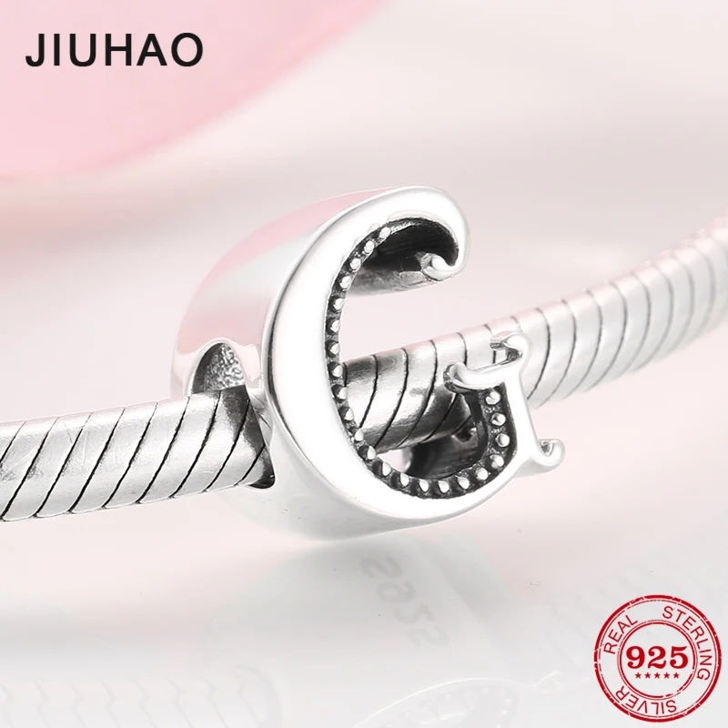100% Стерлинговое Серебро 925 пробы буквы G Алфавит бусины шармы подходят шарм JIUHAO
