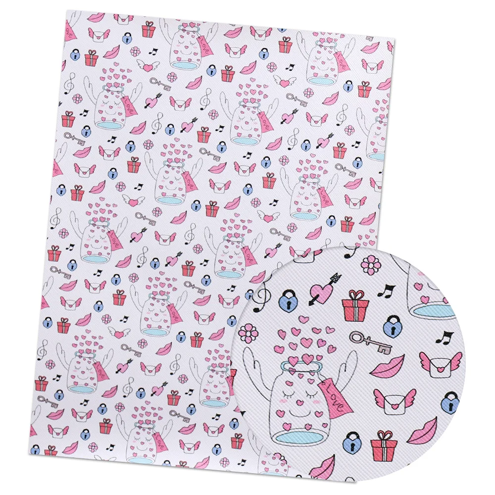 

IBOWS 22*30cm Valentine's Day Synthetic Leather Fabric Heart Printed Leather Fabric For Handmade Craft Material DIY Decoration