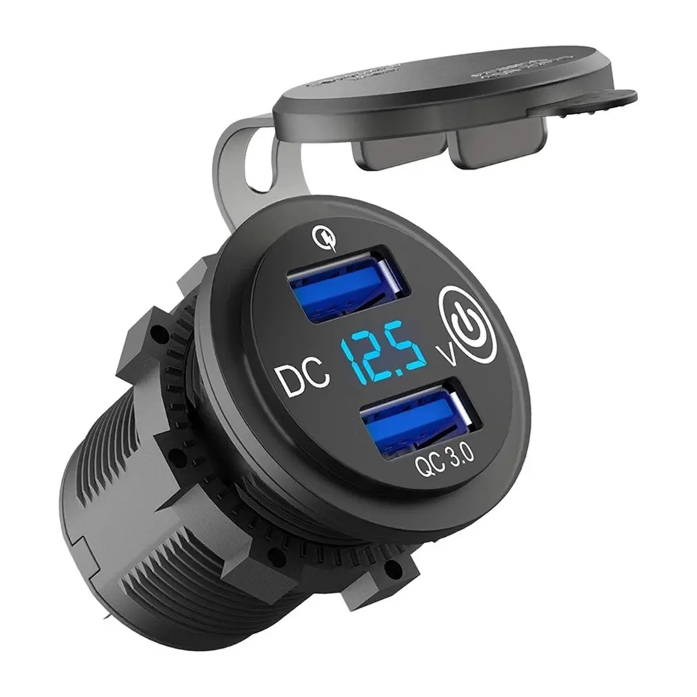 

Dual USB Smart Fast Car Charger Outdoor Waterproof Quick Charge 3.0 Digital Display Voltage Detection Blue Screen