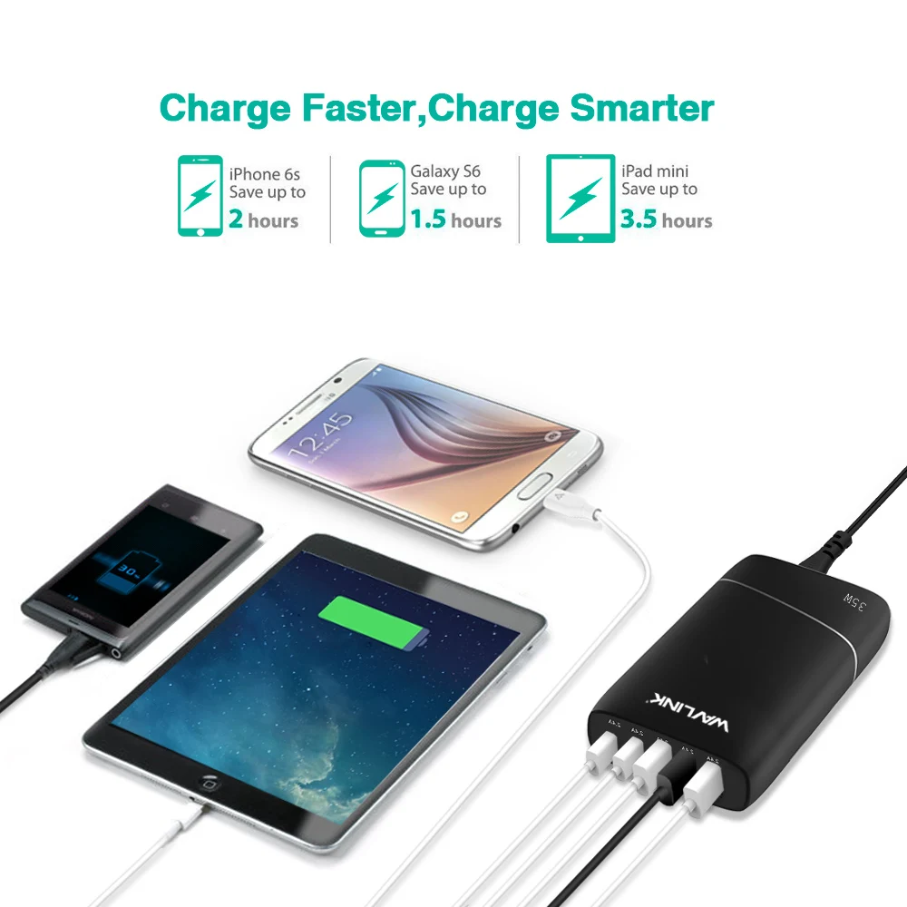 Дорожное зарядное устройство с 5 USB-портами 45 Вт/9 А высокоскоростное настенное USB 3