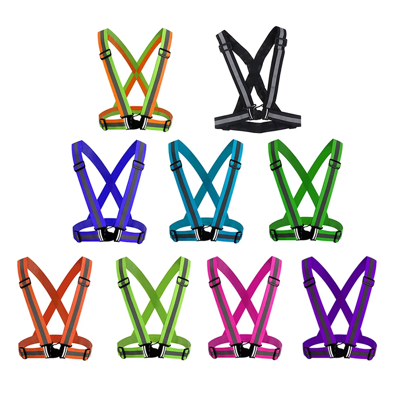 

1pc Safety Adjustable Safety Reflective Visibility Striped Vest Jacket Highlight For Night Riding Cycling Sports