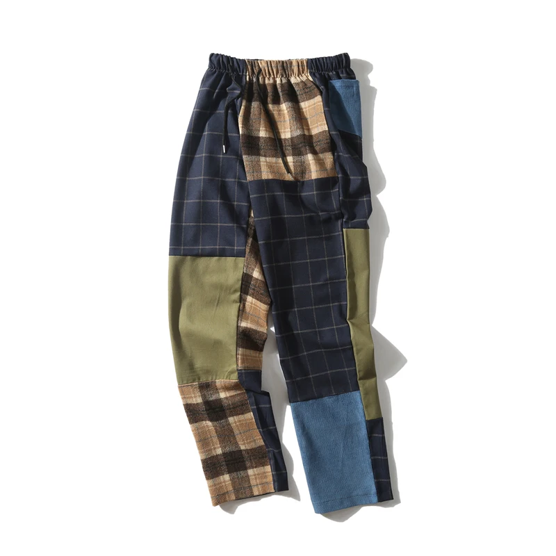 Мужские повседневные штаны в стиле пэчворк клетку винтажном Harajuku Японская