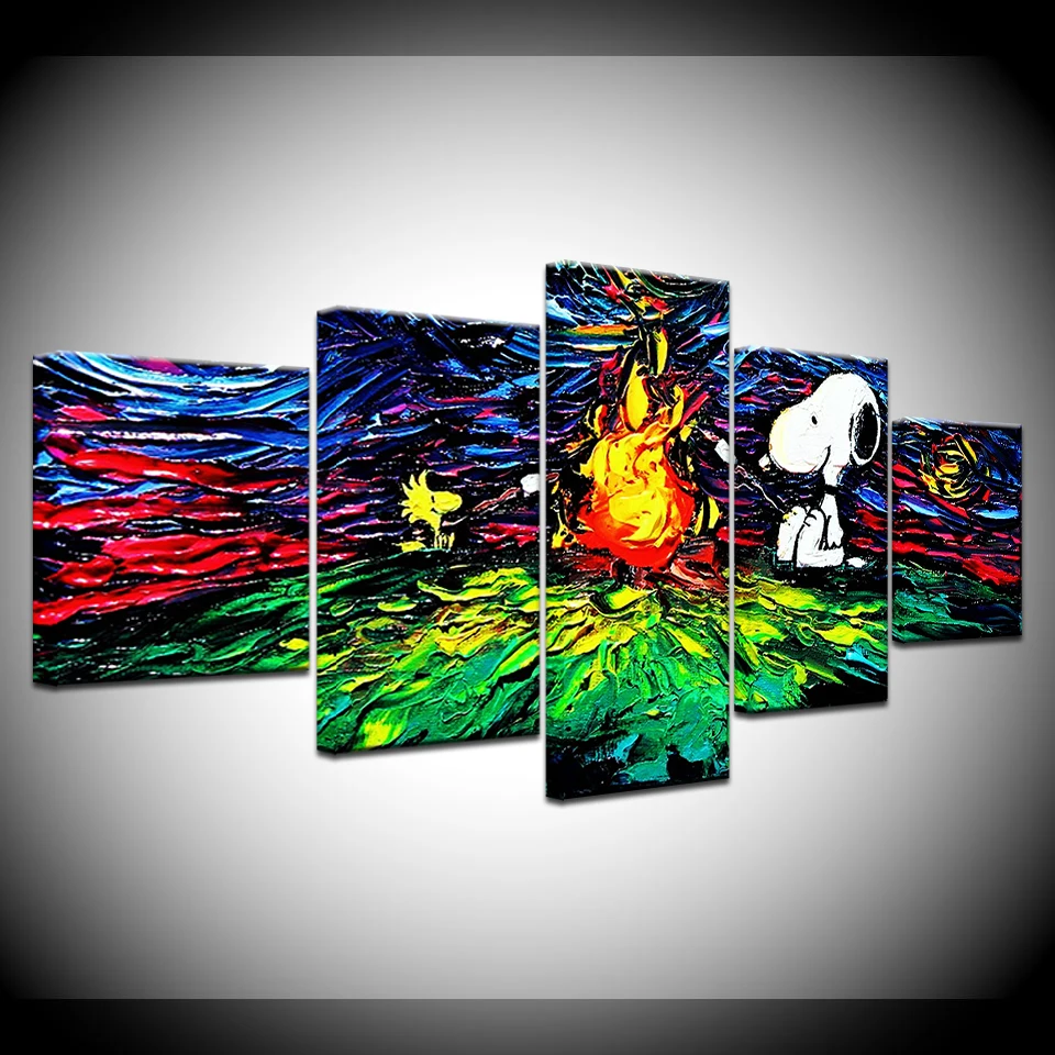 Домашний декор Современная Абстрактная живопись Wall Art Рамки Холст 5 Панель Пёс из