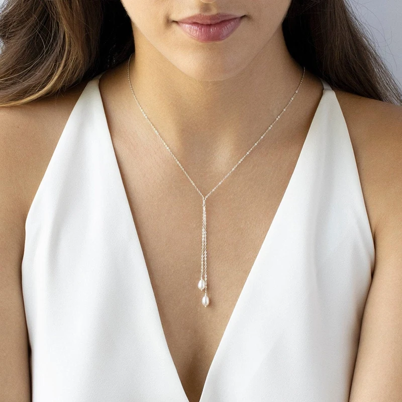 

Y Necklace Handmade Pearl Jewelry Choker 925 Silver Gold Filled Pendants Collier Femme Kolye Collares Necklace for Women