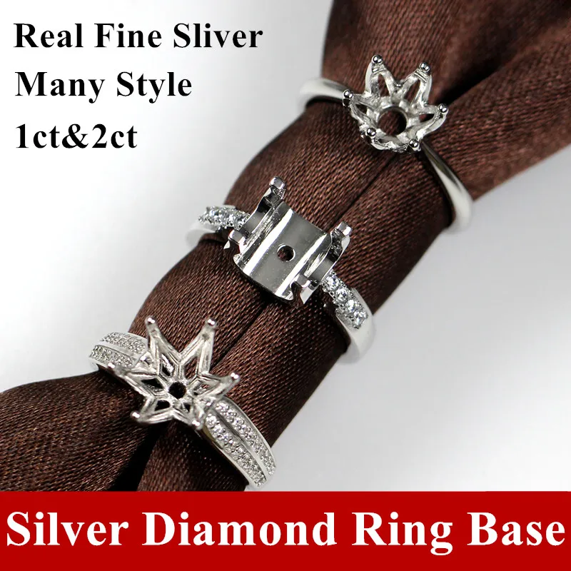 Кольцо с круглым бриллиантом установка база Настоящее серебро 925 для женщин