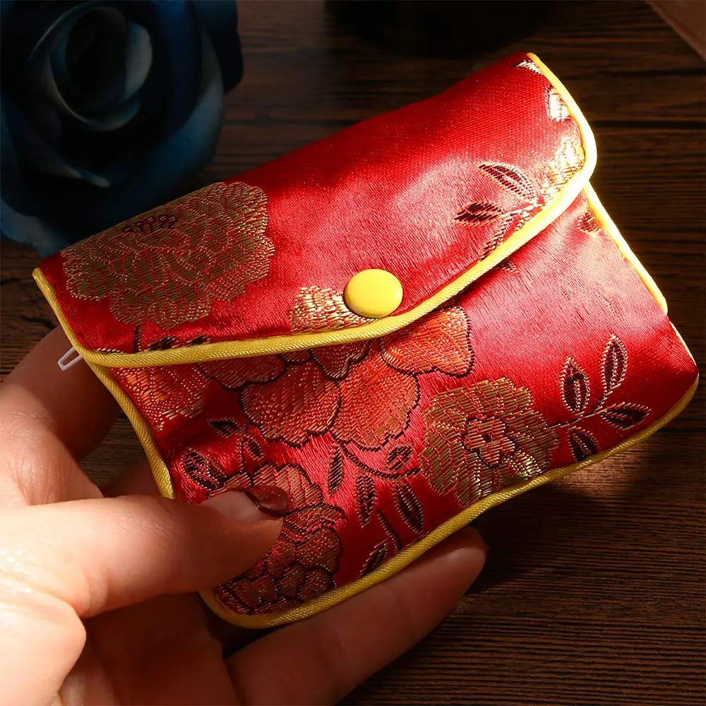 

Chinese Brocade Handmade Silk Embroidery Padded Zipper Small Jewelry Gift Storage Pouch Bag Snap Case Satin Coin Purse Wholesale