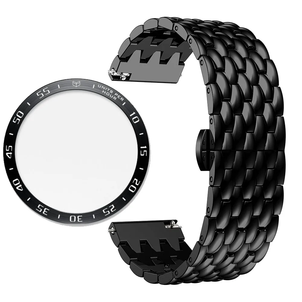 Black Для samsung gear S3 Frontier браслет из нержавеющей стали ремешок матч ободок кольцо чехол Крышка чешуя дракона браслет из металлического сплава ремешок для часов - Цвет ремешка: Black