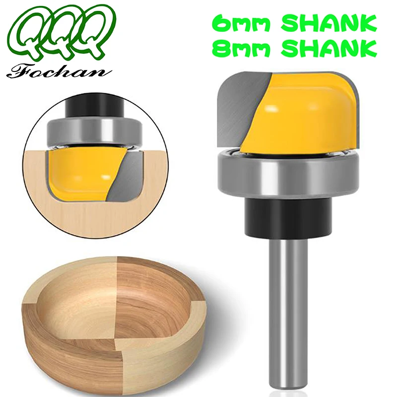 

QQQ 6mm/6.35mm/8mm Shank 1-1/8 Diameter Bowl Tray Router Bit Round Nose Milling Cutter with Bearing for Wood Woodworking