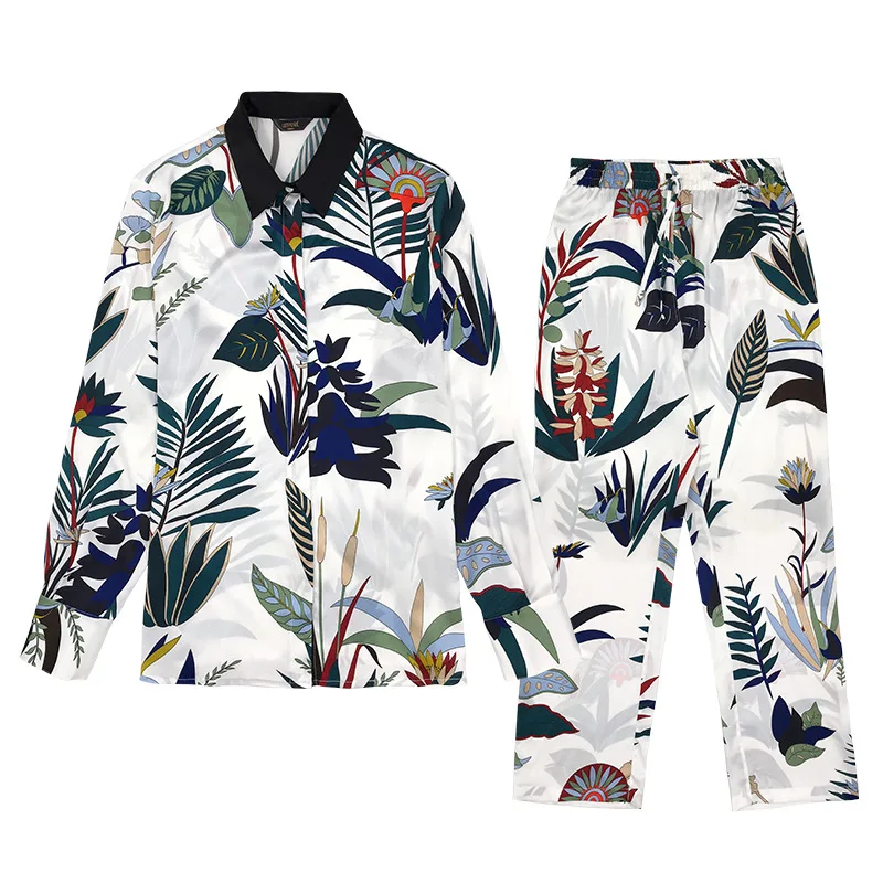 Women's Silk Pajamas Suit 100% Mulberry Silk Long-Sleeved Trousers Two-Piece Home Service