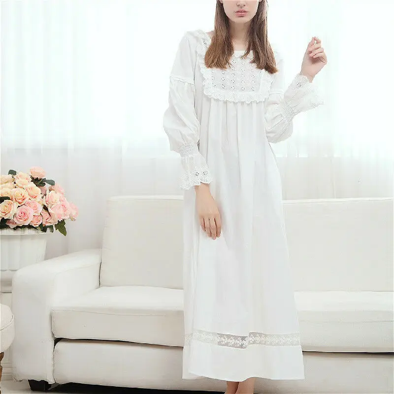 

Ladies Girl Lolita Victorian Nightdress Nightwear Vintage Sleepwear Lace Cotton