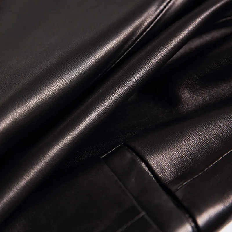 

Natural Sheepskin Jackets Mens Black Casual Slim Short Turn-Down Collar Single Button Pockets Genuine Leather Suit Coat