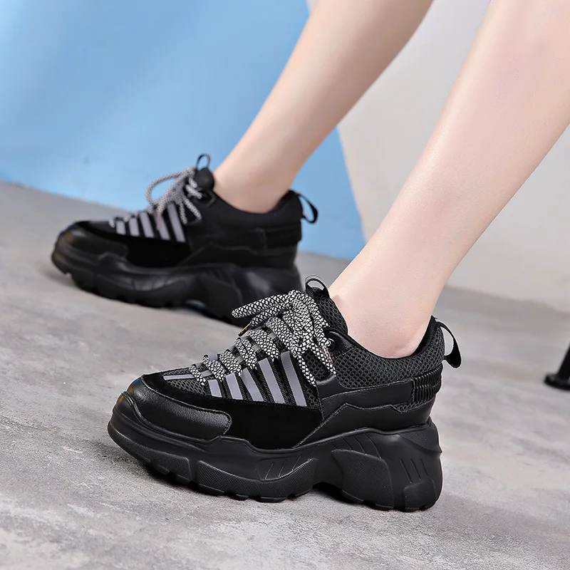 High quality autumn sports shoes women thick bottom Korean version of sponge cake increased leather female running ZZ-229 | Спорт и