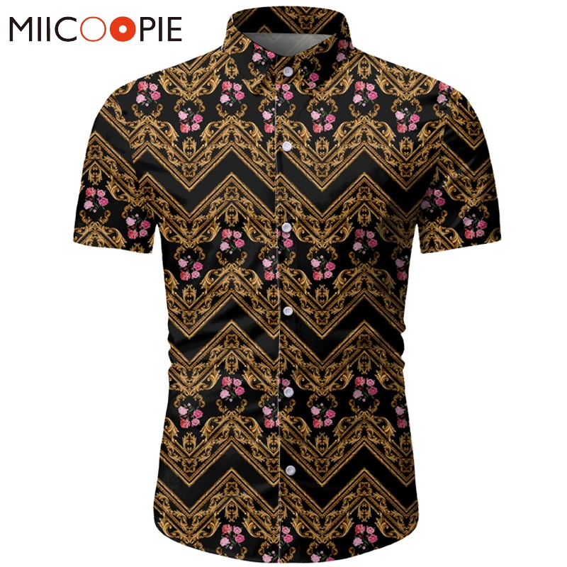 Short-sleeve Slim Fit Men Shirts 2020 Fashion Striped Print Male Hawaiian Shirt Streetwear Button Down Camisa Floral Masculina | Мужская