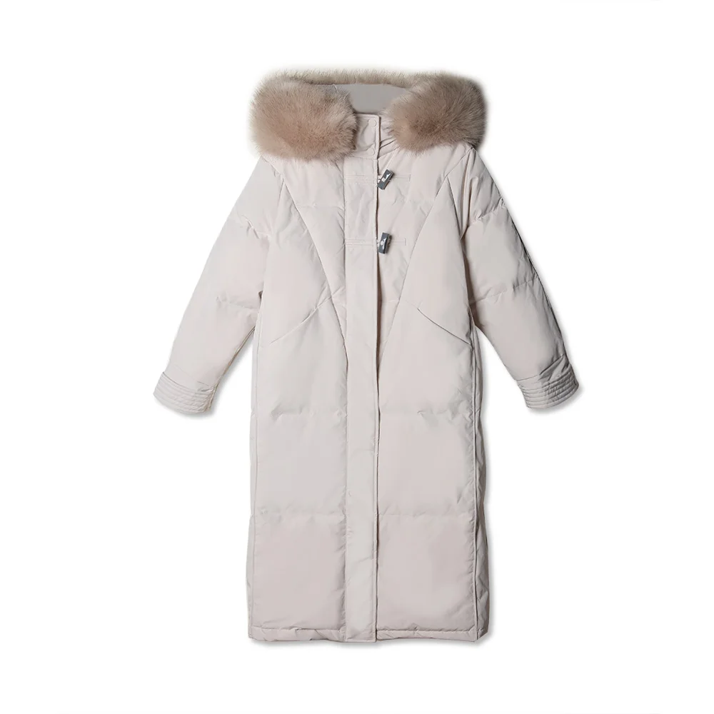 

Women New Office Lady Warm Parka Coat Female Casual Fashion Horn Button Long Parka With Fur Collar Winter Jacket