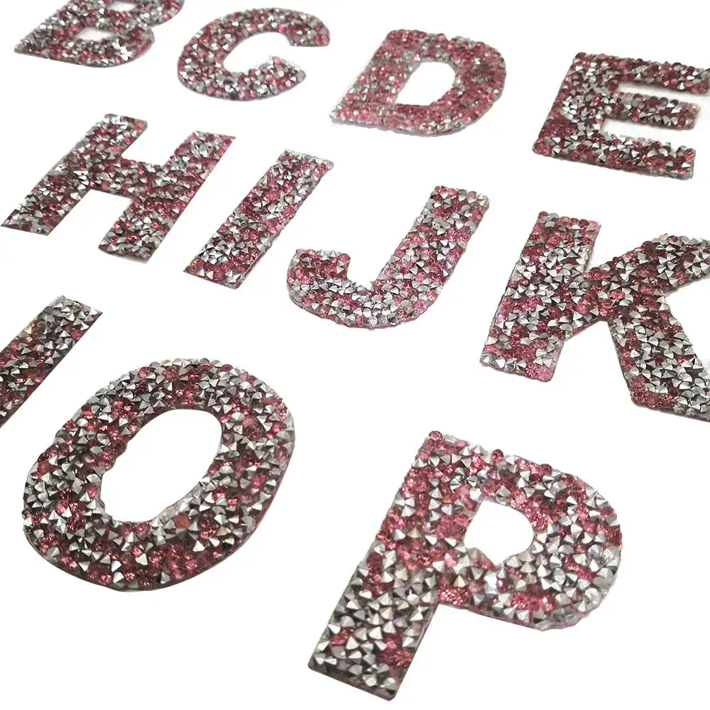 

English Patch Resin Rhinestones Pink Silver Letter Iron on Clothes Applique Strass Stones Patcesh