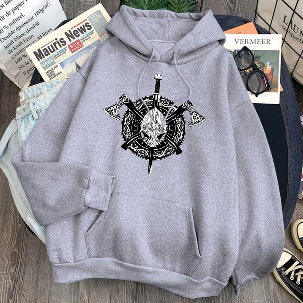 

Модные свитшоты с принтом викингов, мужской свободный пуловер с капюшоном и карманами в стиле Харадзюку, модная толстовка унисекс с мультяш...