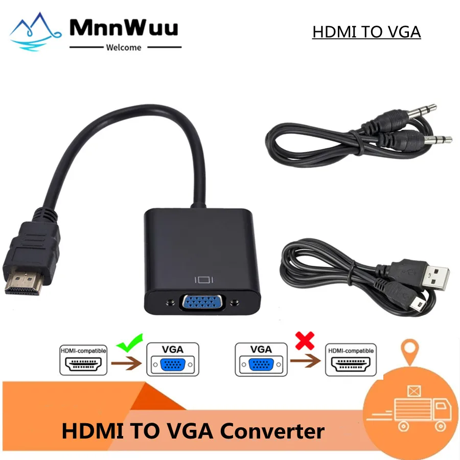 Cable Male To Famale Converter 1080p Vga Jack 3.5 Aux Cable Usb Power For Pc Laptop Projector Tv