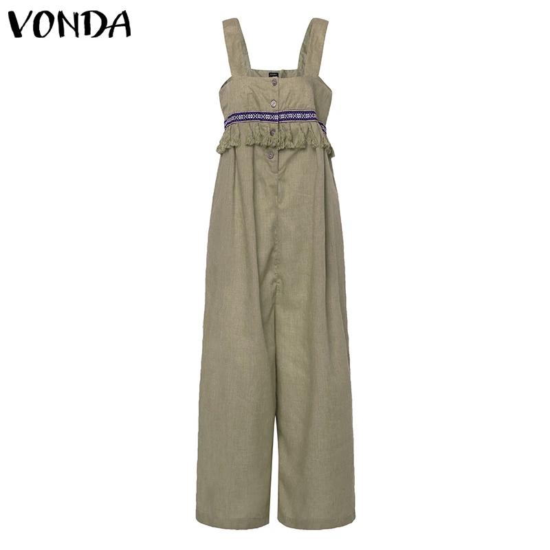 VONDA Plus Siz Комбинезоны женские Комбинезоны летние широкие брюки сексуальные без рукавов с кисточками Vinatge Комбинезоны повседневные брюки
