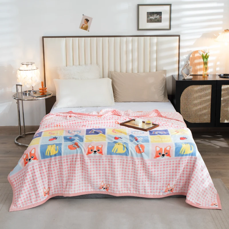 

High Density cartoon dog Coral Fleece soft blanket cover the bed winter warm thick fleece fabric throw blanket for sofa