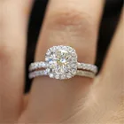 Изысканное свадебное кольцо, 2 шт., круглые кольца с блестящим кубическим цирконием и зубцами, обручальные кольца для женщин, размеры 5-12