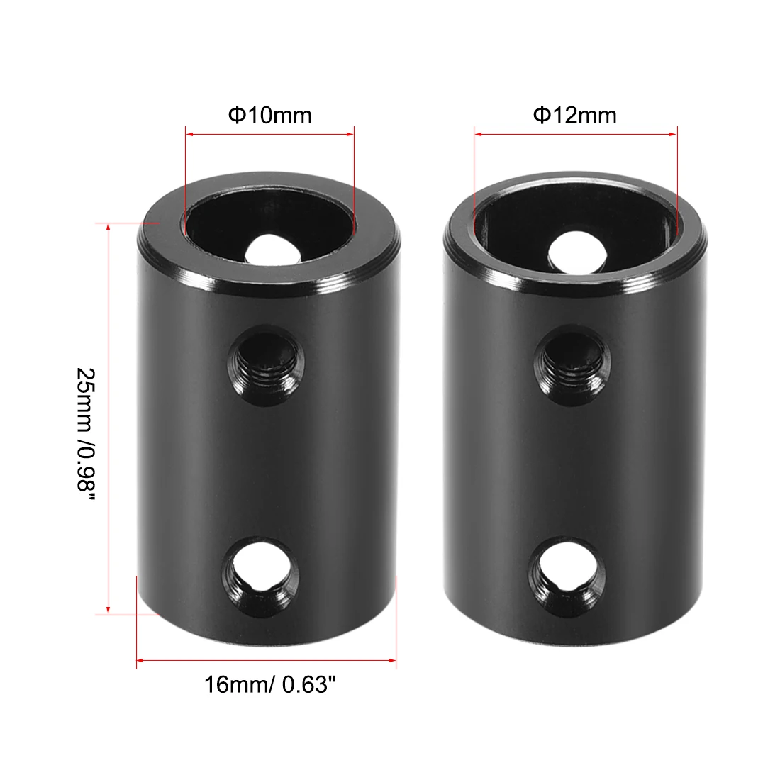 

uxcell 4pcs 10mm to 12mm Bore Rigid Coupling 25mm Length 16mm Diameter Connector Black for Model Car, Model Boat, Hardware