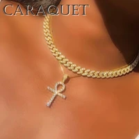 caraquet punk multi layer miami cuban link choker necklace for women iced out crystal cross butterfly pendant necklace jewellery