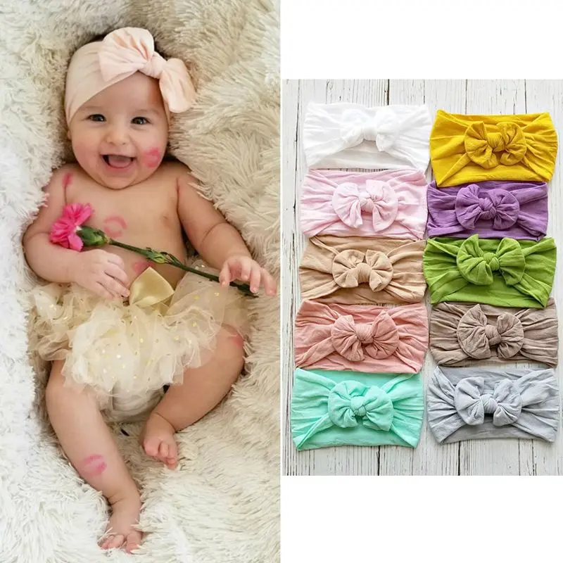 

Baby Girls Wide Nylon Bow Headband Knot Head Wraps One Size Fits Most 18 Colors