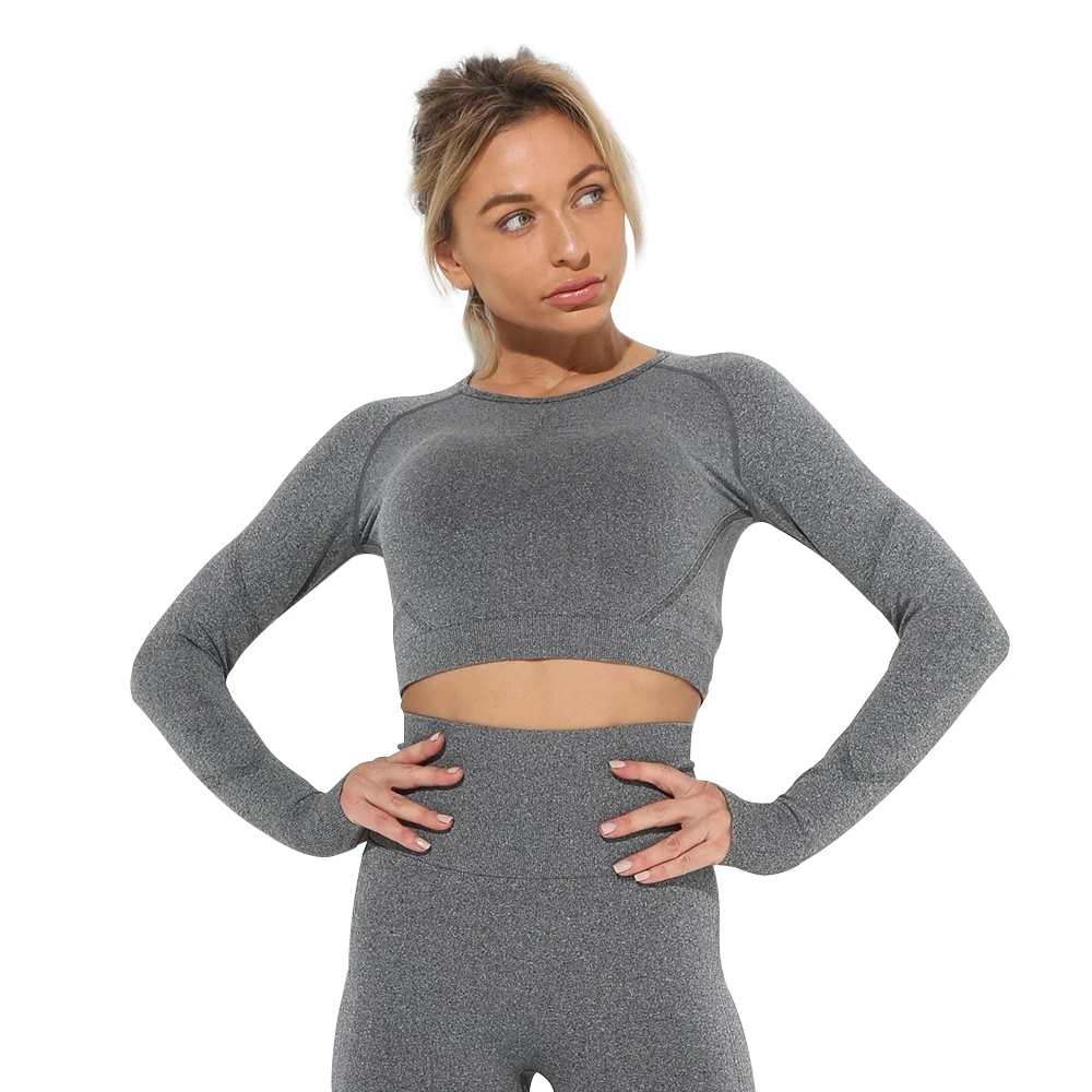 

2Pecs Set Yoga Set Seamless Women Sport Suit Gym Workout Clothes Long Sleeve Fitness Crop Top And Scrunch Butt Leggings Clothing