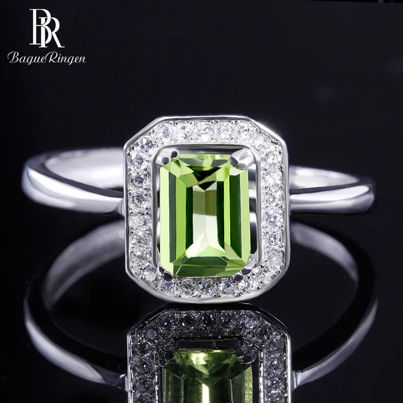 Bague Ringen, Настоящее серебро пробы, кольцо для женщин с прямоугольником 7*5 мм, натуральный оливин, драгоценный камень, хорошее ювелирное изделие, свадебные подарки