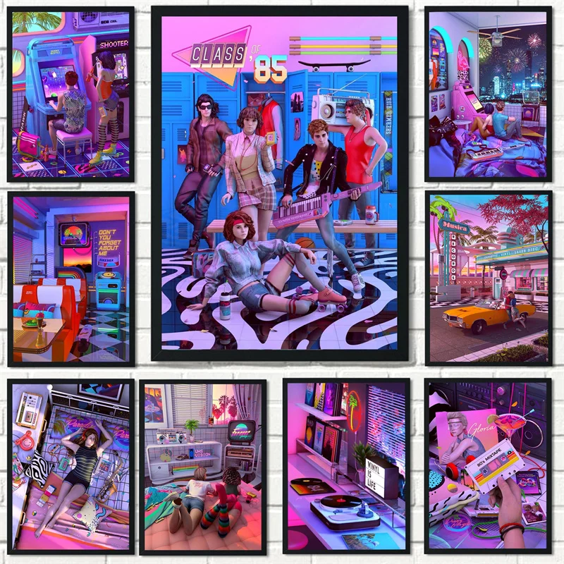 80S Synthwave художественные плакаты кинотеатр ролик Дискотека радио любовь сцены