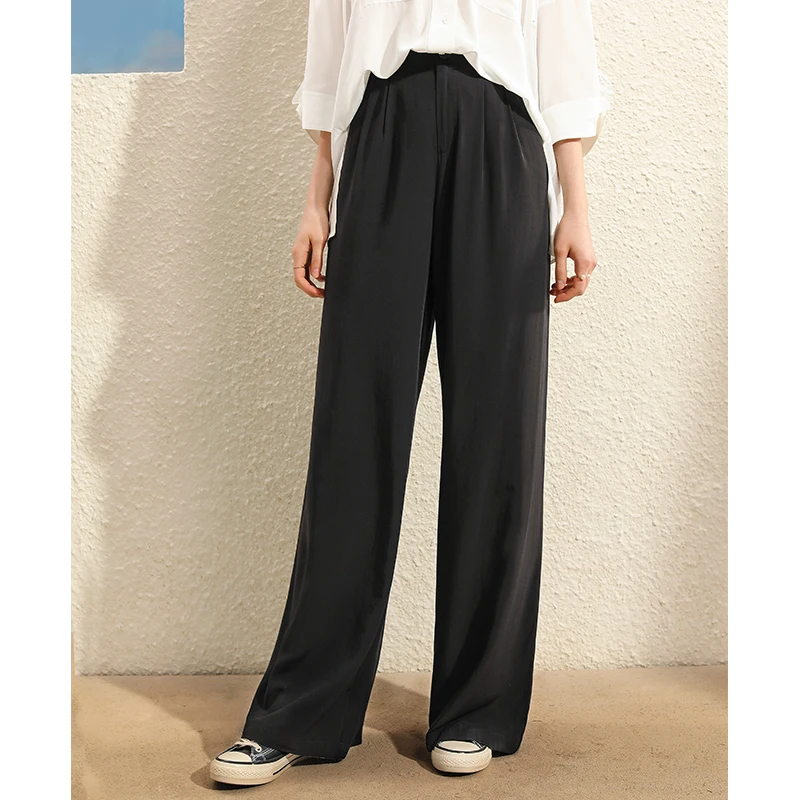 

Wide Leg Female High Waist Drooping Black Sub-Spring 2021 nian New Style Casual Straight-Leg Loose Suit Mop Pants