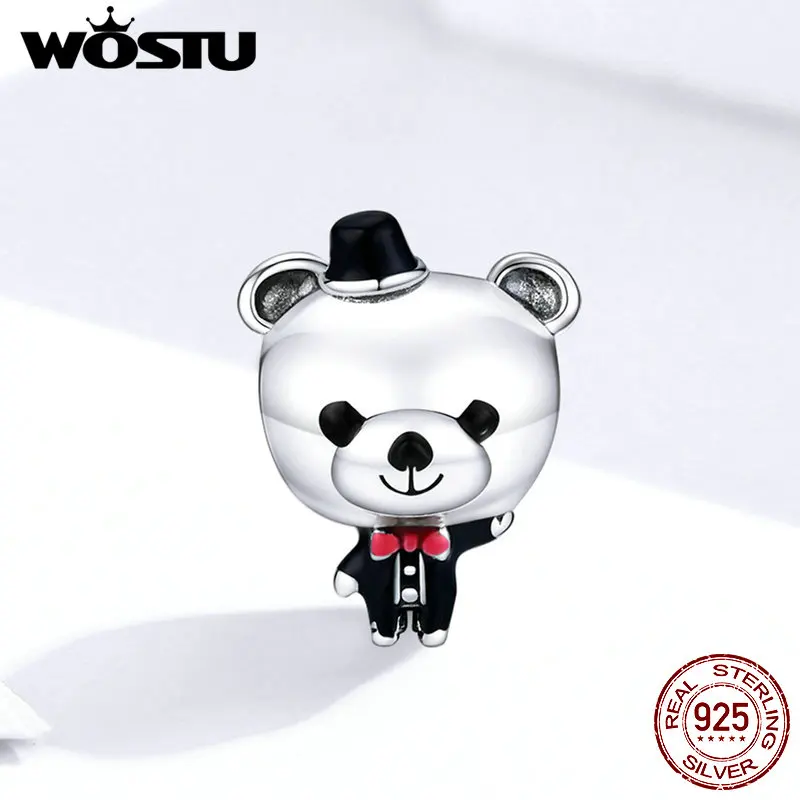 WOSTU Свадебные бусы с медвежонком из стерлингового серебра 925 пробы Подвески