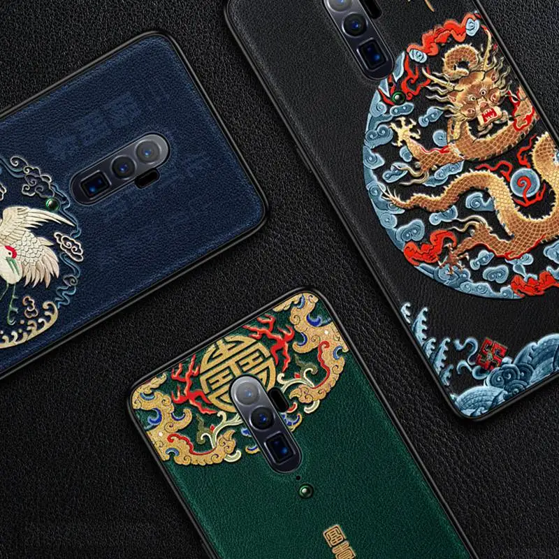Emboss Leather Phone Case For OPPO Reno 2 Z 3 Pro ACE A5 A9 2020 Coque Luxury Matte Back Cover Realme X2 | Мобильные телефоны и