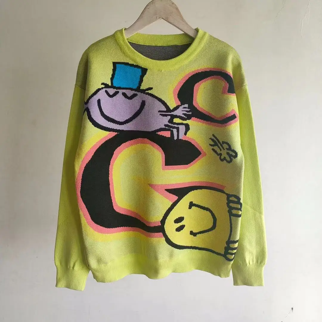 

2021 Fashion Vintage Knitted Sweater Pullover Women High Street O-Neck Long Sleeve Cartoon Letters Goth Clothes Tops Pull Femme