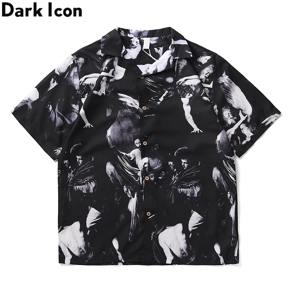 

Dark Icon Printing Polo Shirt Summer Vintage Street Men's Hawaiian Shirt Male Top