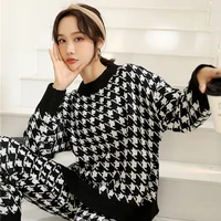 2021 womens new foreign style two piece fashion spring and autumn loose sweater padded sweater set