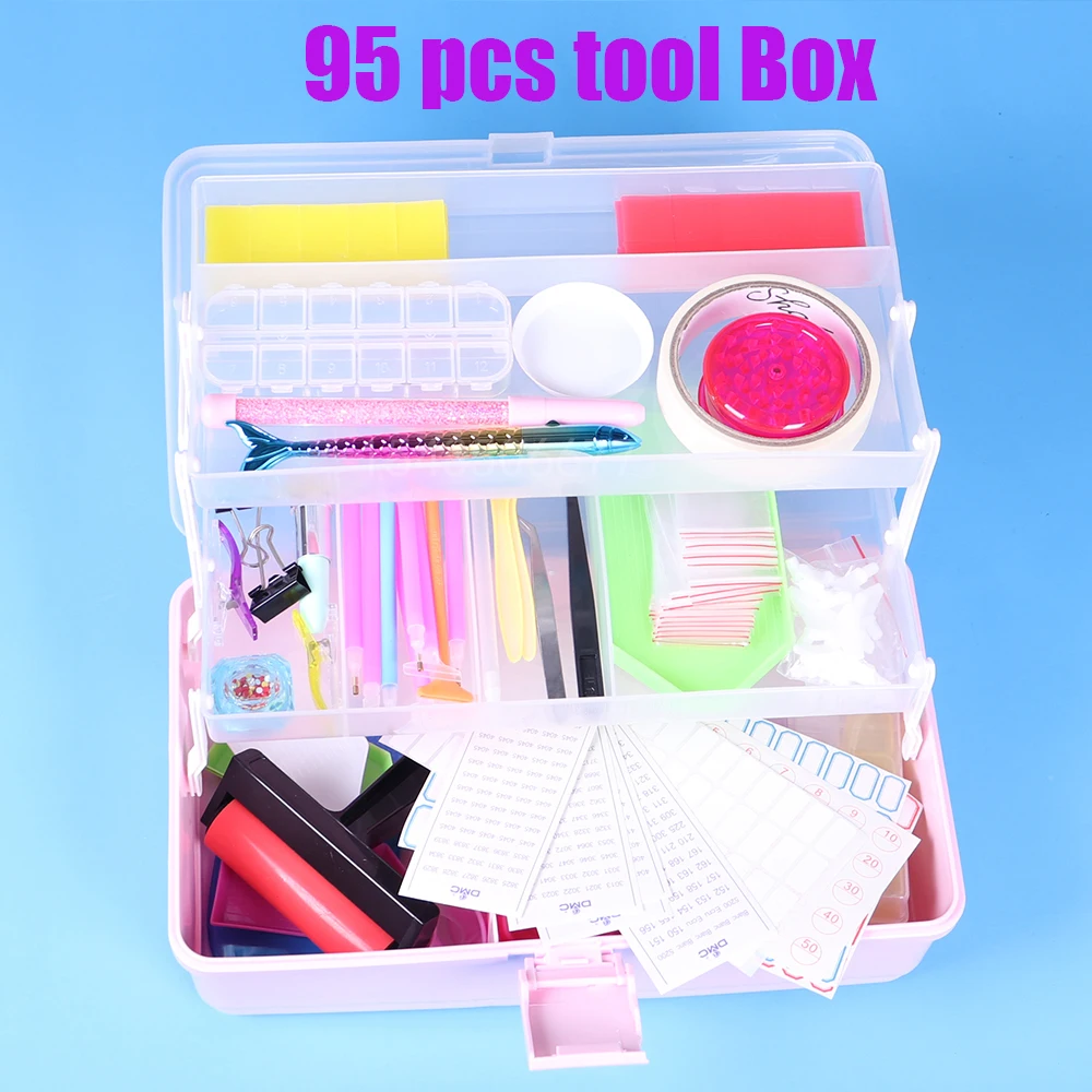 

3 layers Box Transparent Container Case Diamond Painting Accessories Diamond Embroidery Beads Storage Box Organizer 95 Tools