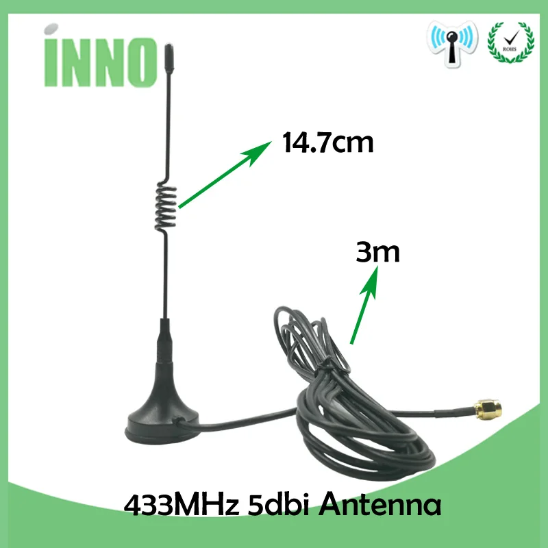 10pcs/lot 5dbi 433Mhz GSM Antenna SMA Male Connector Straight with Magnetic base IOT  Ham Radio Signal Booster Wireless Repeater