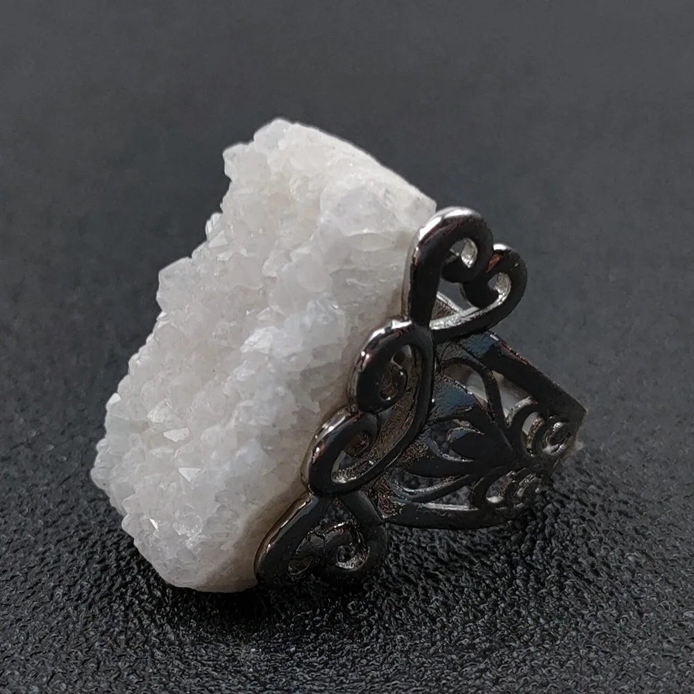 Reiki Healing Finger Rings Rock Mineral White Cluster Quartz Stone Big Knuckle Ring Natural Clear Crystal Wedding | Украшения и