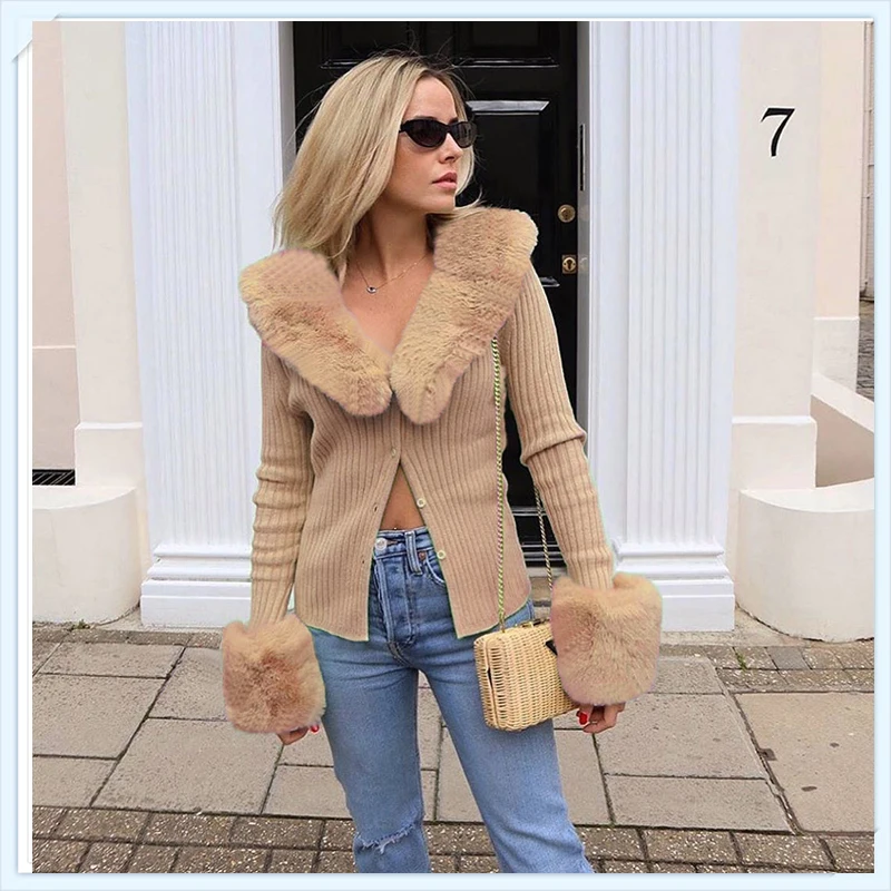 Женский трикотажный кардиган с V-образным вырезом и длинным рукавом |